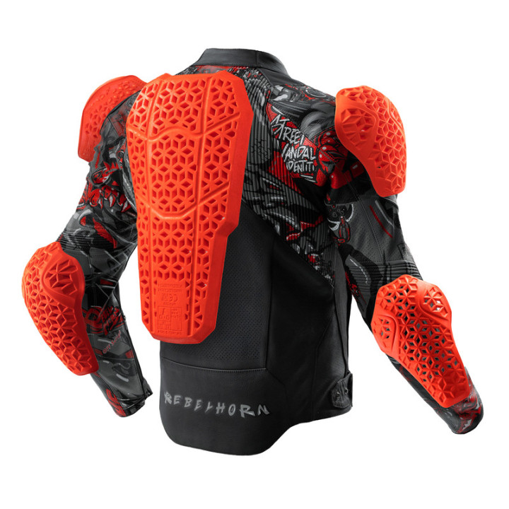 KURTKA MOTOCYKLOWA SKÓRZANA REBELHORN VANDAL 2 CRUZE BLACK DARK GREY RED