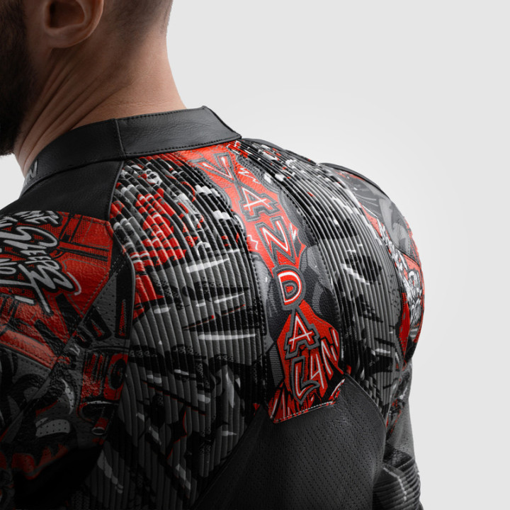 KURTKA MOTOCYKLOWA SKÓRZANA REBELHORN VANDAL 2 CRUZE BLACK DARK GREY RED