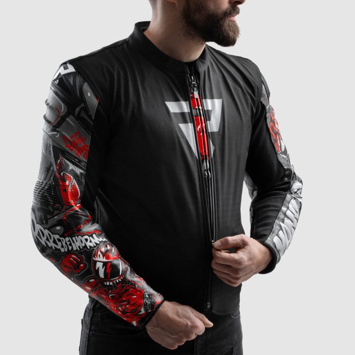 KURTKA MOTOCYKLOWA SKÓRZANA REBELHORN VANDAL 2 CRUZE BLACK DARK GREY RED