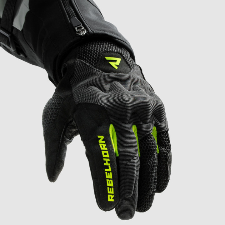RĘKAWICE MOTOCYKLOWE DAMSKIE REBELHORN CORE BLACK GREY FLUO YELLOW