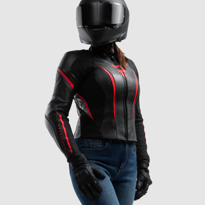 KURTKA MOTOCYKLOWA SKÓRZANA DAMSKA REBELHORN DIVA ST BLACK RED WHITE