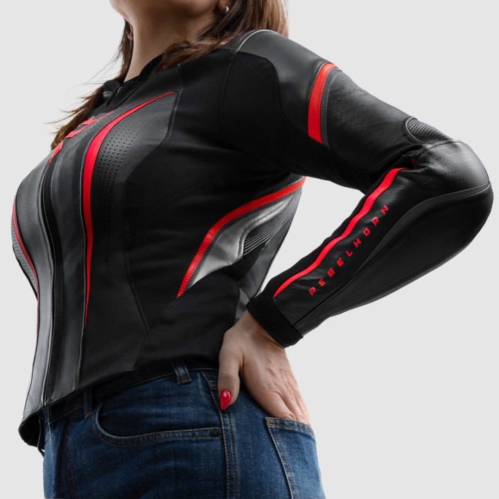 KURTKA MOTOCYKLOWA SKÓRZANA DAMSKA REBELHORN DIVA ST BLACK RED WHITE