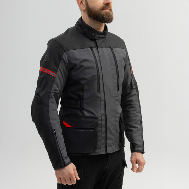 KURTKA MOTOCYKLOWA TEKSTYLNA BROGER OVERLAND BLACK DARK GREY RED