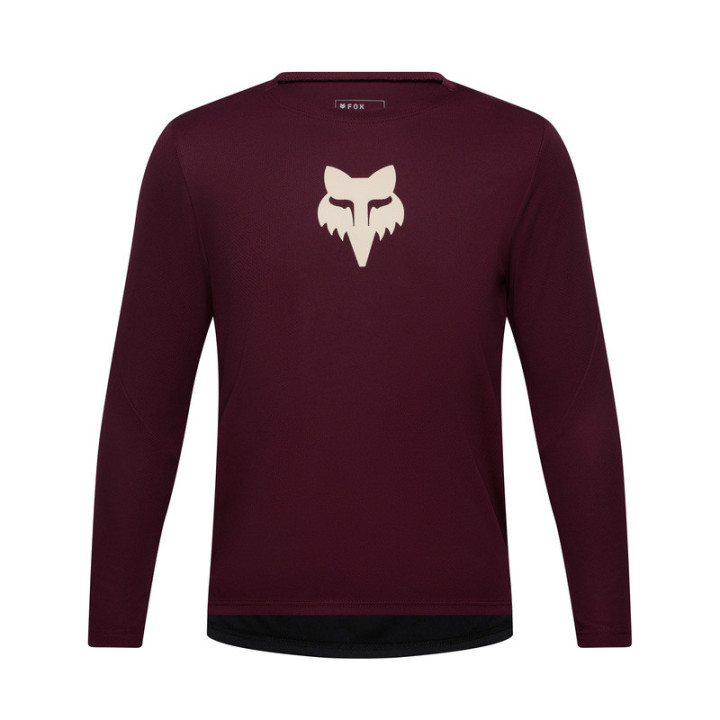 KOSZULKA ROWEROWA Z DŁUGIM RĘKAWEM JUNIOR FOX RANGER HEAD DARK MAROON