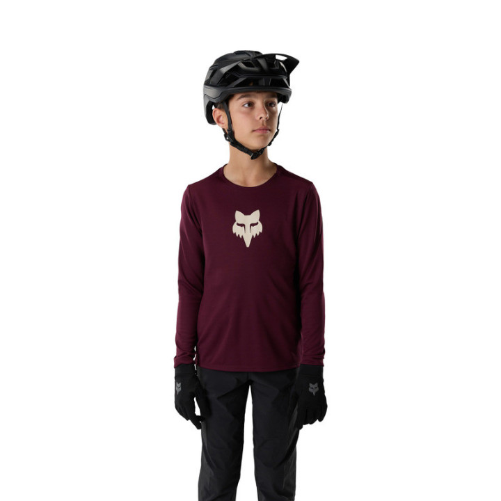 KOSZULKA ROWEROWA Z DŁUGIM RĘKAWEM JUNIOR FOX RANGER HEAD DARK MAROON