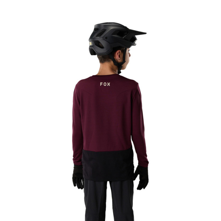 KOSZULKA ROWEROWA Z DŁUGIM RĘKAWEM JUNIOR FOX RANGER HEAD DARK MAROON