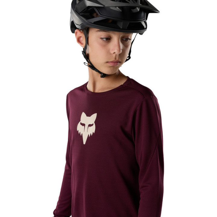 KOSZULKA ROWEROWA Z DŁUGIM RĘKAWEM JUNIOR FOX RANGER HEAD DARK MAROON