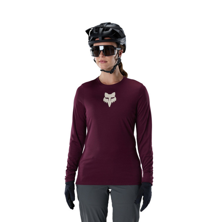 KOSZULKA ROWEROWA Z DŁUGIM RĘKAWEM DAMSKA FOX RANGER HEAD DARK MAROON