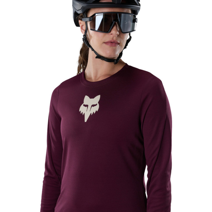 KOSZULKA ROWEROWA Z DŁUGIM RĘKAWEM DAMSKA FOX RANGER HEAD DARK MAROON