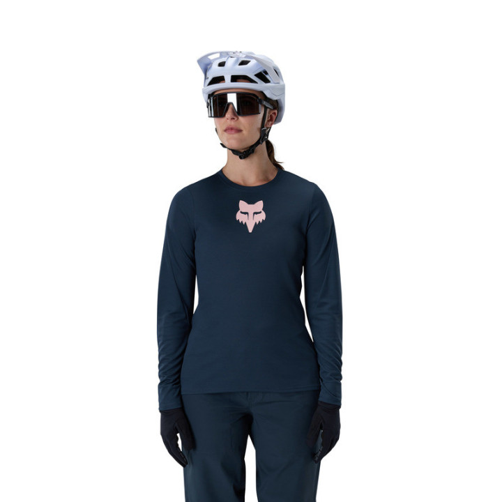 KOSZULKA ROWEROWA Z DŁUGIM RĘKAWEM DAMSKA FOX RANGER HEAD GALAXY BLUE
