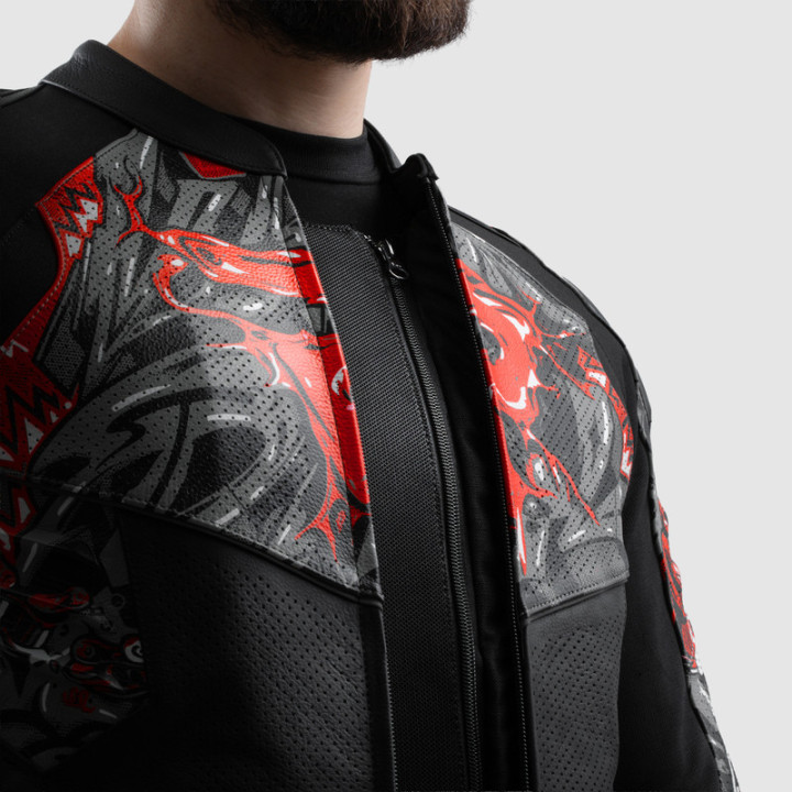 KURTKA MOTOCYKLOWA SKÓRZANA REBELHORN VANDAL 2 CRUZE BLACK DARK GREY RED