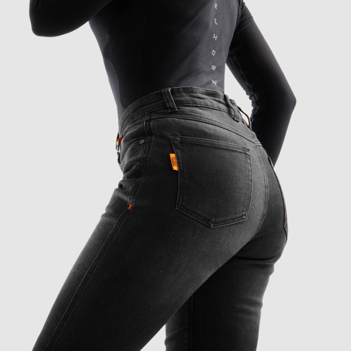JEANSY MOTOCYKLOWE DAMSKIE REBELHORN BRONCO WASHED BLACK MONOLAYER