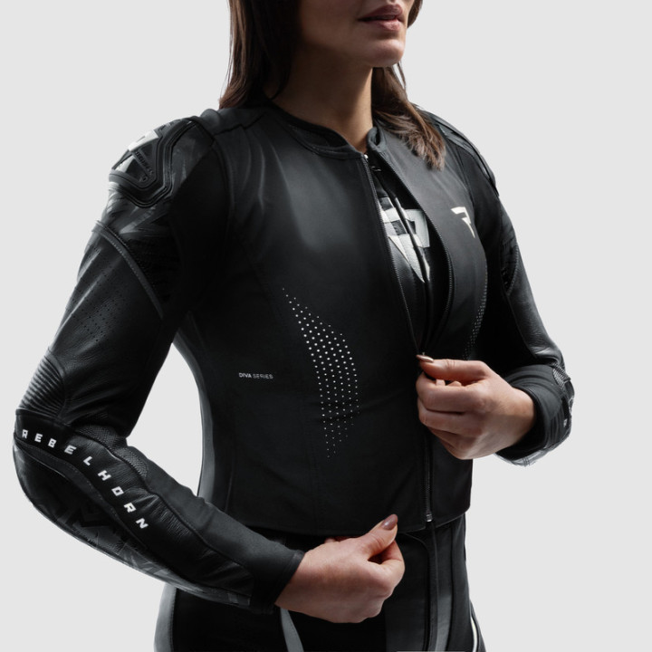 KURTKA MOTOCYKLOWA SKÓRZANA DAMSKA REBELHORN DIVA RS BLACK WHITE