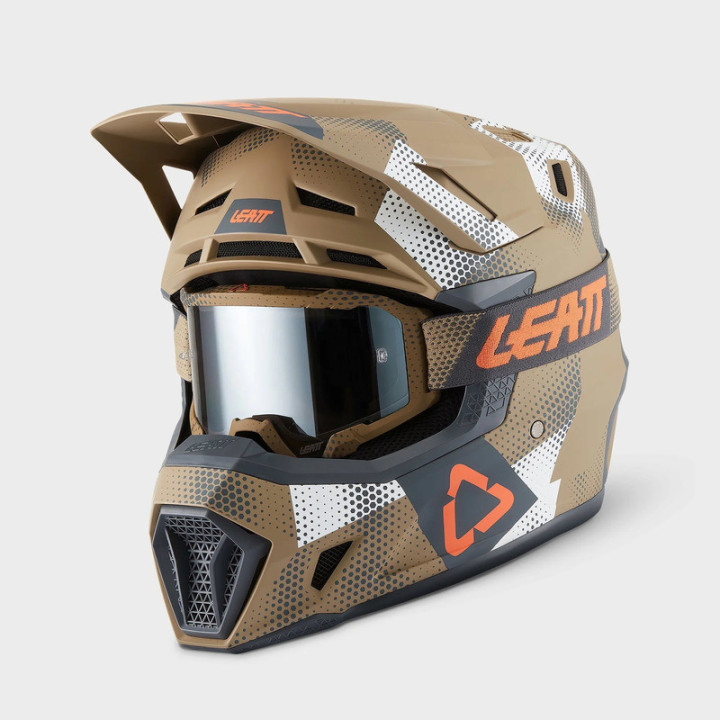 KASK MOTOCYKLOWY Z GOGLAMI LEATT KIT MOTO 7.5 CAMO KHAKI BROWN