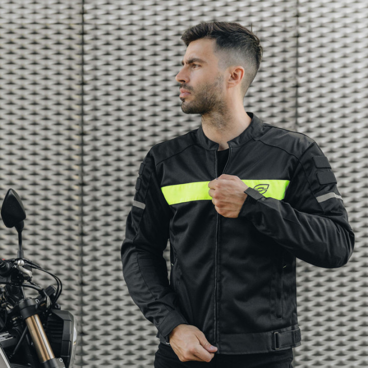 KURTKA MOTOCYKLOWA TEKSTYLNA OZONE DART BLACK FLUO YELLOW