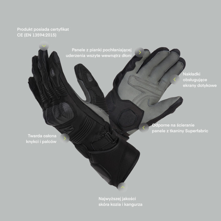RĘKAWICE MOTOCYKLOWE REBELHORN FIGHTER BLACK XS