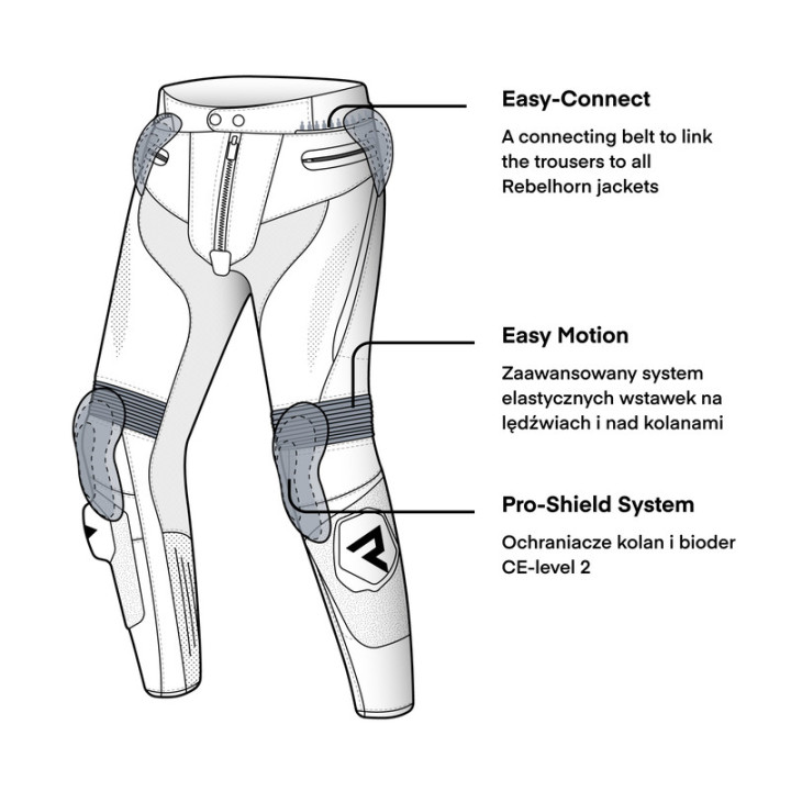 SPODNIE MOTOCYKLOWE SKÓRZANE REBELHORN FIGHTER BLACK FLUO RED 56