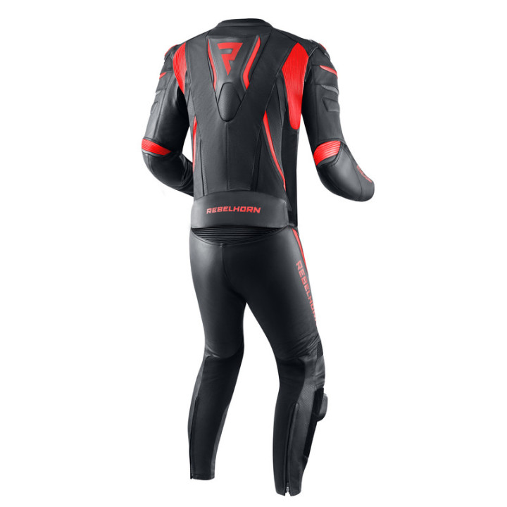 SPODNIE MOTOCYKLOWE SKÓRZANE REBELHORN FIGHTER BLACK FLUO RED 56