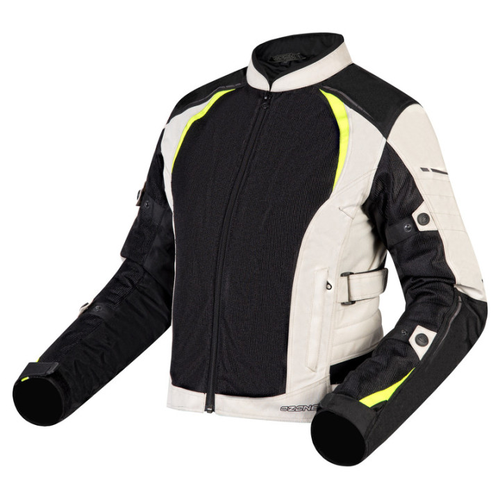 KURTKA MOTOCYKLOWA TEKSTYLNA DAMSKA OZONE FLOW BLACK GREY FLUO YELLOW WXS