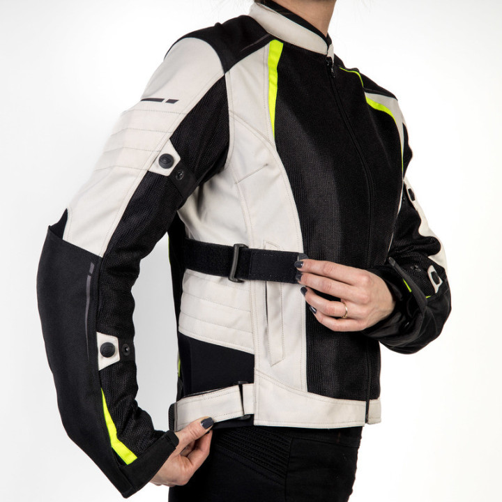 KURTKA MOTOCYKLOWA TEKSTYLNA DAMSKA OZONE FLOW BLACK GREY FLUO YELLOW WXS