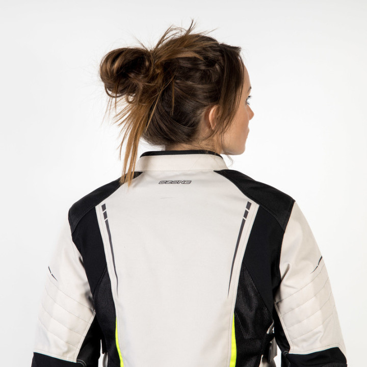 KURTKA MOTOCYKLOWA TEKSTYLNA DAMSKA OZONE FLOW BLACK GREY FLUO YELLOW WXS
