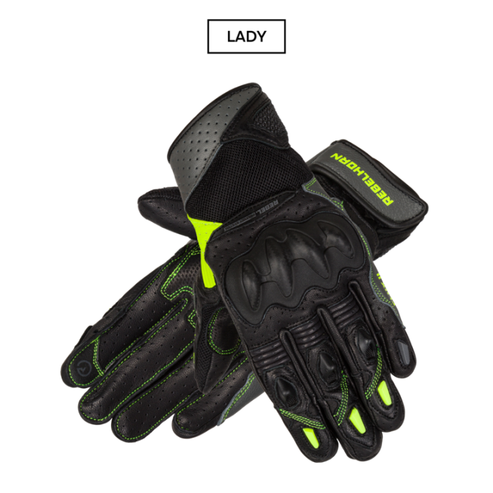 RĘKAWICE MOTOCYKLOWE DAMSKIE REBELHORN FLUX 2 BLACK FLUO YELLOW