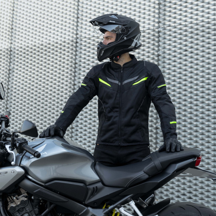 KURTKA MOTOCYKLOWA TEKSTYLNA REBELHORN FLUX BLACK FLUO YELLOW XS