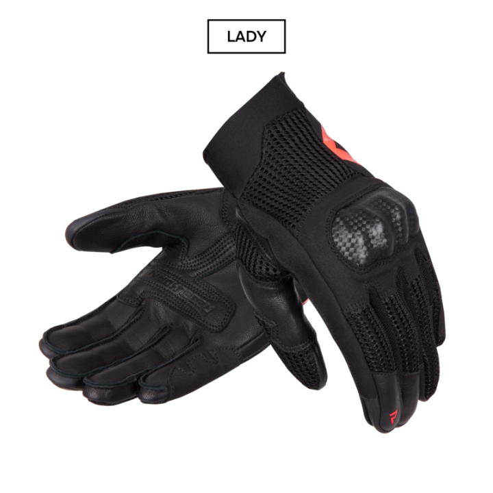 RĘKAWICE MOTOCYKLOWE DAMSKIE REBELHORN GAP 3 BLACK FLUO RED WXS