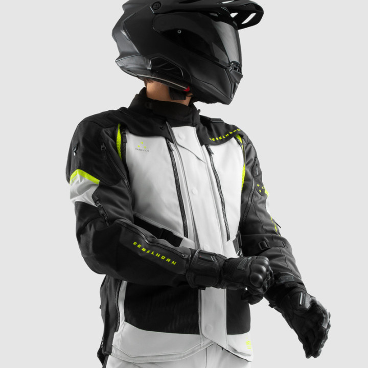 KURTKA MOTOCYKLOWA TEKSTYLNA REBELHORN HARDY 3.0 BLACK LIGHT GREY FLUO YELLOW