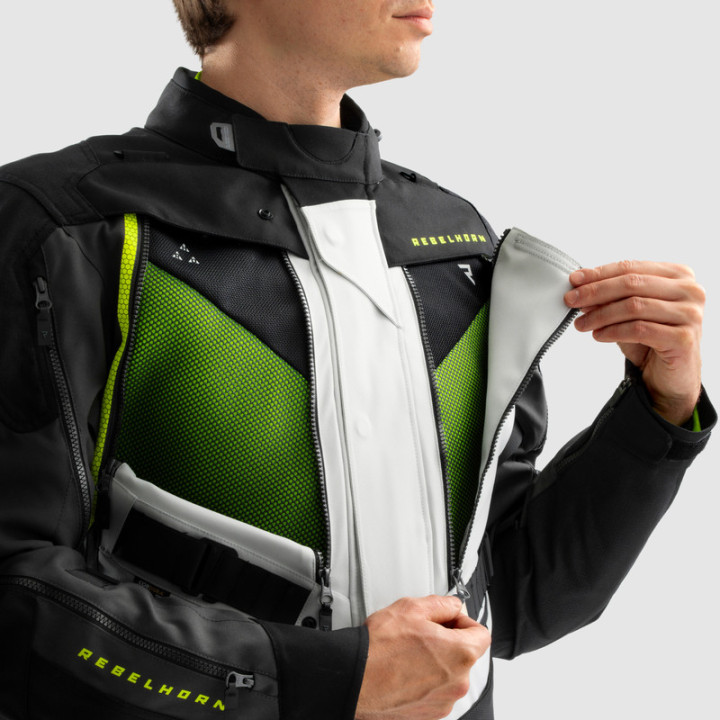 KURTKA MOTOCYKLOWA TEKSTYLNA REBELHORN HARDY 3.0 BLACK LIGHT GREY FLUO YELLOW