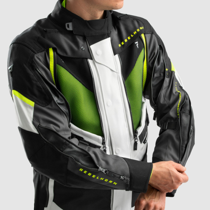 KURTKA MOTOCYKLOWA TEKSTYLNA REBELHORN HARDY 3.0 BLACK LIGHT GREY FLUO YELLOW