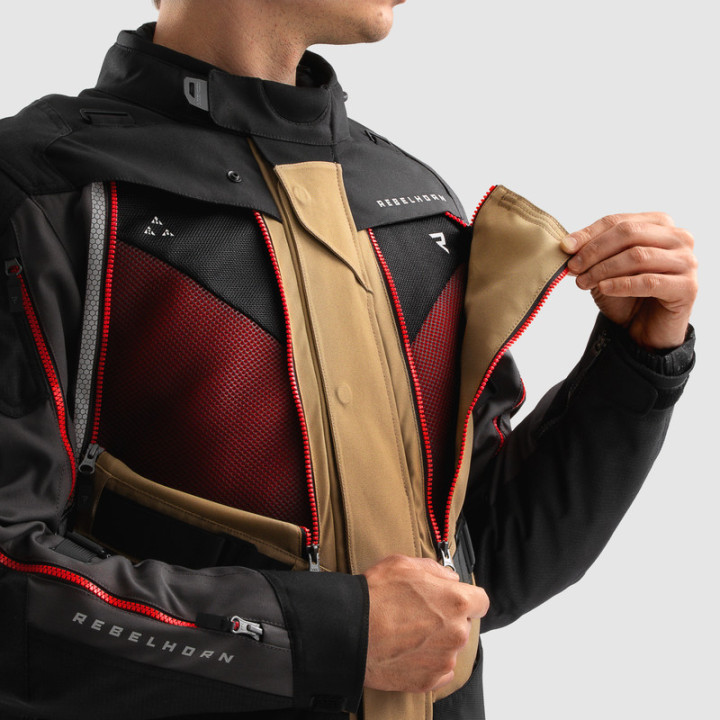 KURTKA MOTOCYKLOWA TEKSTYLNA REBELHORN HARDY 3.0 DESERT GREY RED