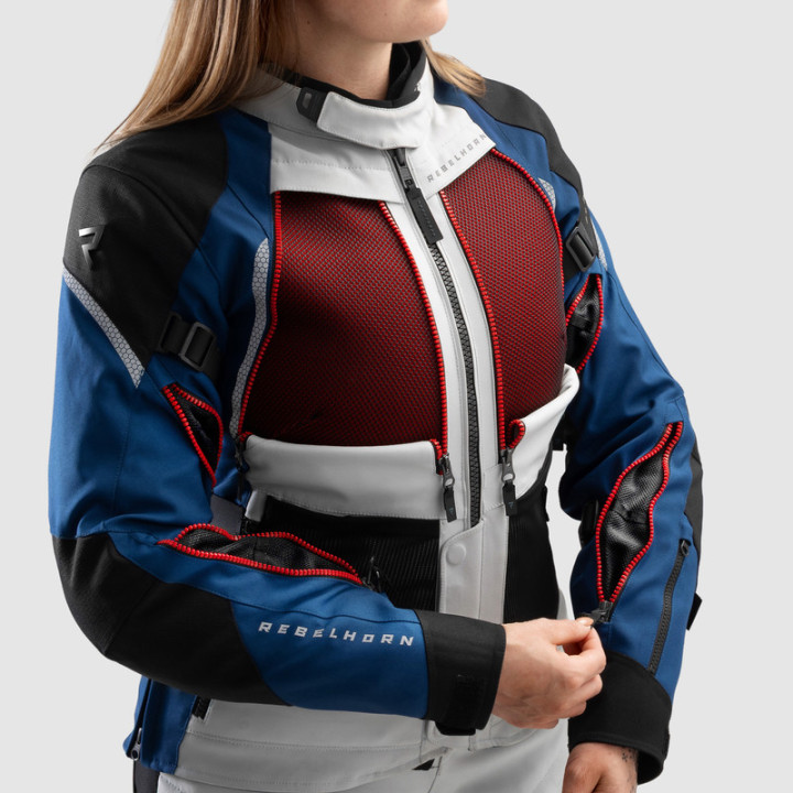 KURTKA MOTOCYKLOWA TEKSTYLNA DAMSKA REBELHORN HARDY 3.0 BLUE GREY RED