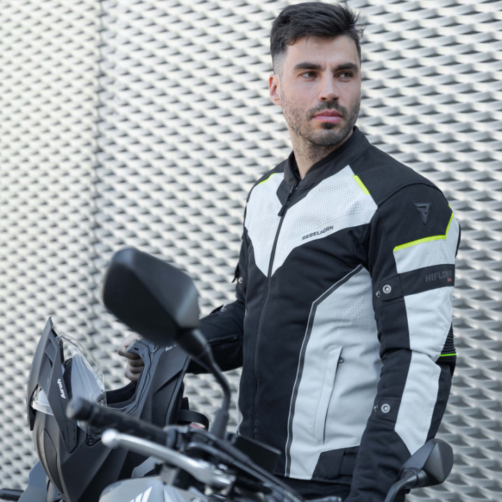 KURTKA MOTOCYKLOWA TEKSTYLNA REBELHORN HIFLOW 4 BLACK SILVER FLUO YELLOW