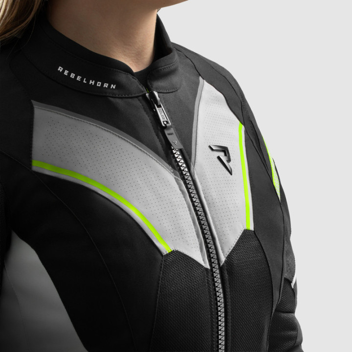 KURTKA MOTOCYKLOWA TEKSTYLNA DAMSKA REBELHORN HIFLOW 5 BLACK GREY FLUO YELLOW