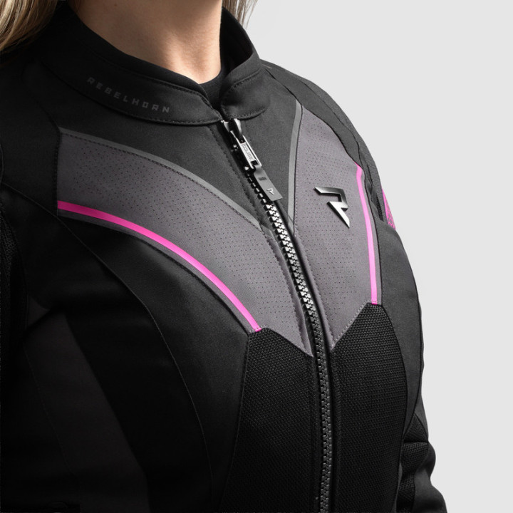 KURTKA MOTOCYKLOWA TEKSTYLNA DAMSKA REBELHORN HIFLOW 5 BLACK GREY FLUO PINK