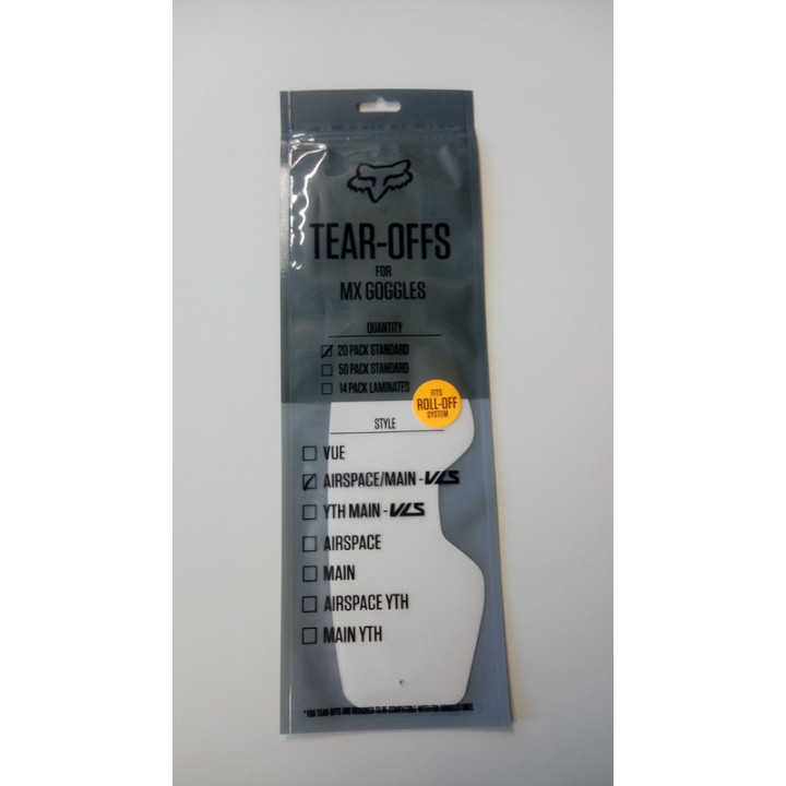 ZRYWKI TEAR-OFF DO GOGLI FOX AIRSPACE/MAIN 2 STD TEAR OFF CLEAR