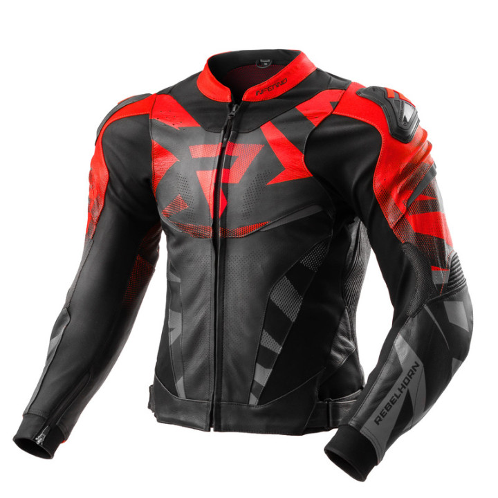KURTKA MOTOCYKLOWA SKÓRZANA REBELHORN INFERNO BLACK FLUO RED