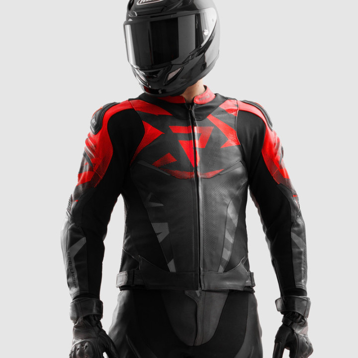 KURTKA MOTOCYKLOWA SKÓRZANA REBELHORN INFERNO BLACK FLUO RED