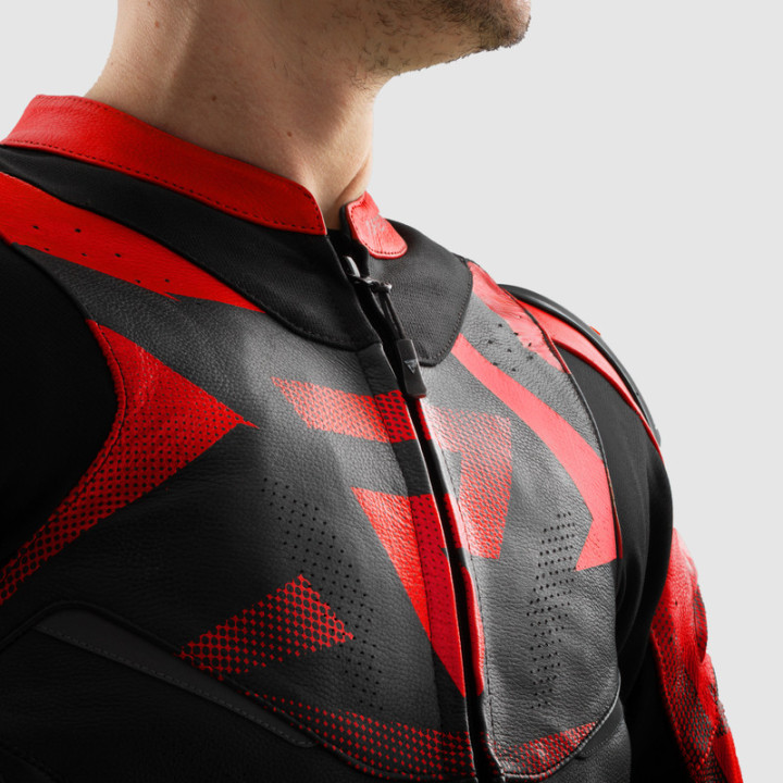 KURTKA MOTOCYKLOWA SKÓRZANA REBELHORN INFERNO BLACK FLUO RED