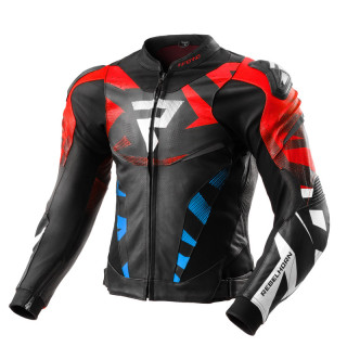 KURTKA MOTOCYKLOWA SKÓRZANA REBELHORN INFERNO BLACK BLUE WHITE RED