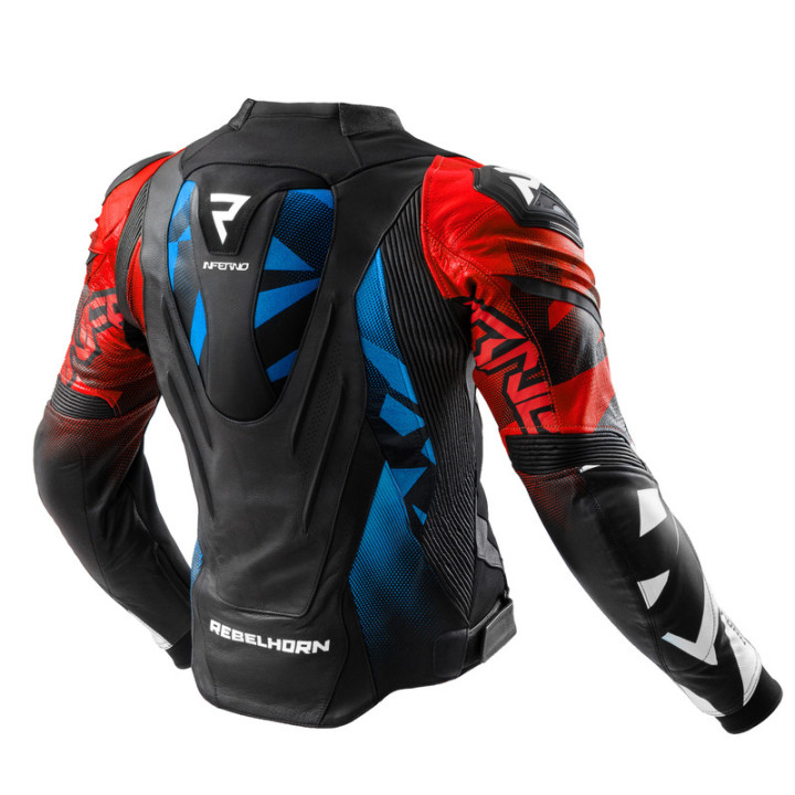 KURTKA MOTOCYKLOWA SKÓRZANA REBELHORN INFERNO BLACK BLUE WHITE RED