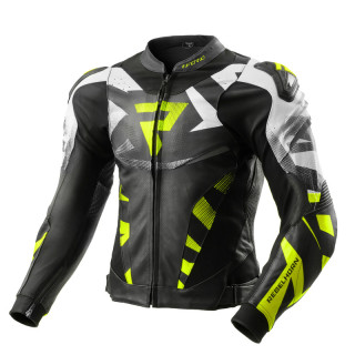 KURTKA MOTOCYKLOWA SKÓRZANA REBELHORN INFERNO BLACK WHITE FLUO YELLOW