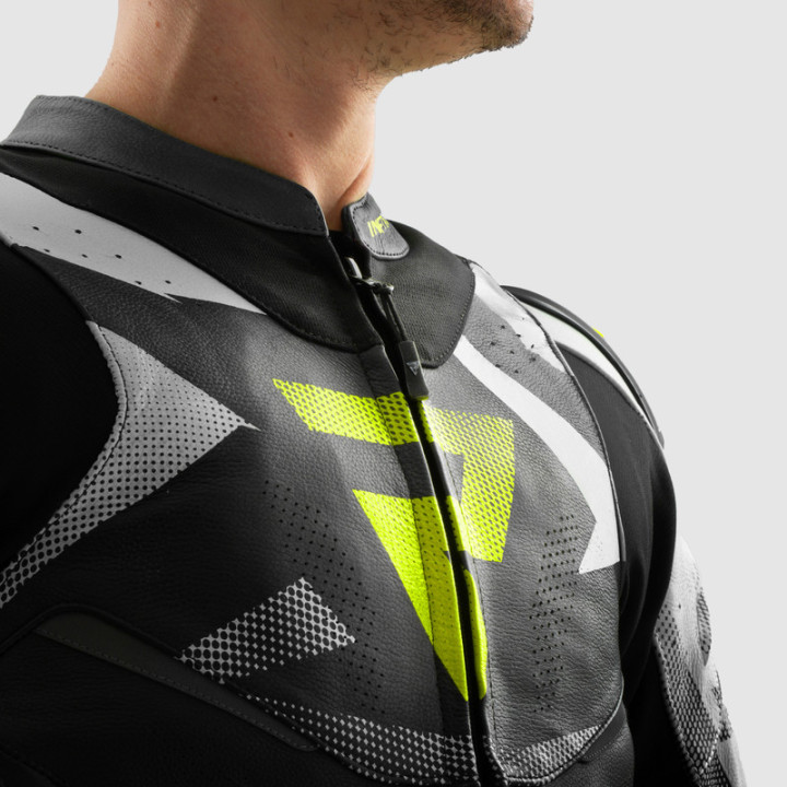 KURTKA MOTOCYKLOWA SKÓRZANA REBELHORN INFERNO BLACK WHITE FLUO YELLOW