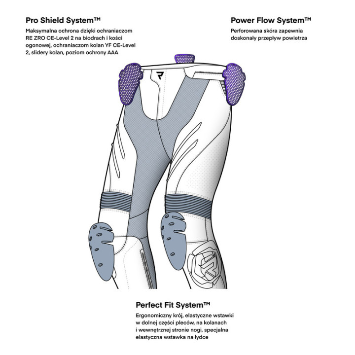 SPODNIE MOTOCYKLOWE SKÓRZANE REBELHORN INFERNO BLACK FLUO RED