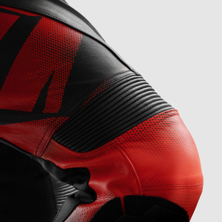 SPODNIE MOTOCYKLOWE SKÓRZANE REBELHORN INFERNO BLACK FLUO RED