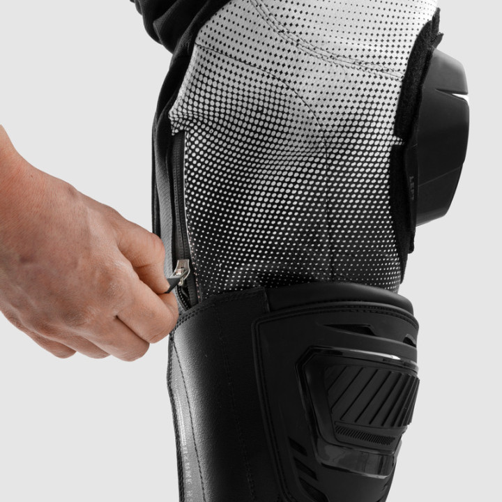 SPODNIE MOTOCYKLOWE SKÓRZANE REBELHORN INFERNO BLACK WHITE