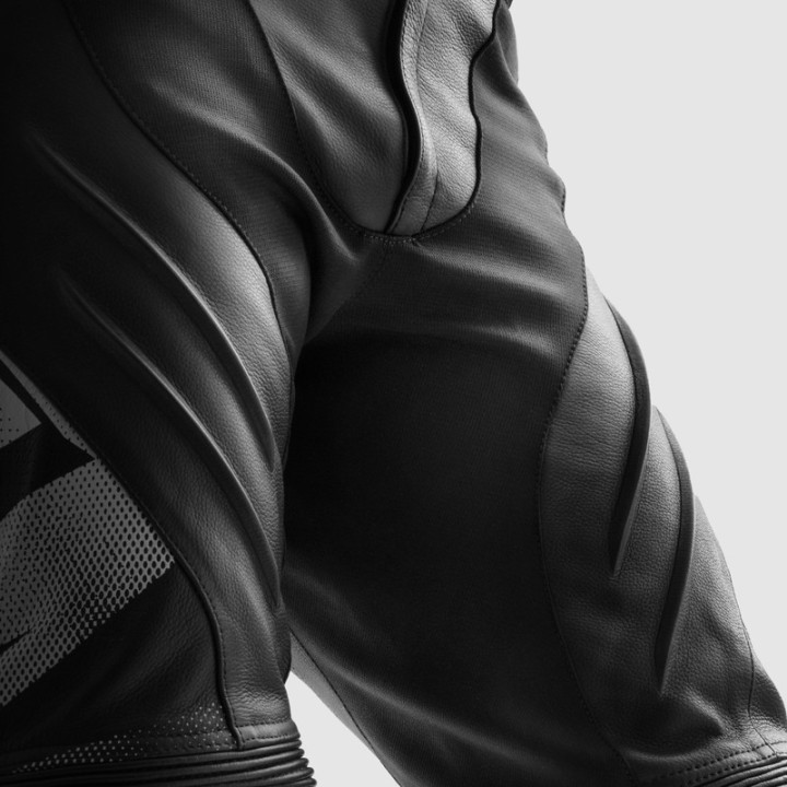 SPODNIE MOTOCYKLOWE SKÓRZANE REBELHORN INFERNO BLACK WHITE FLUO YELLOW