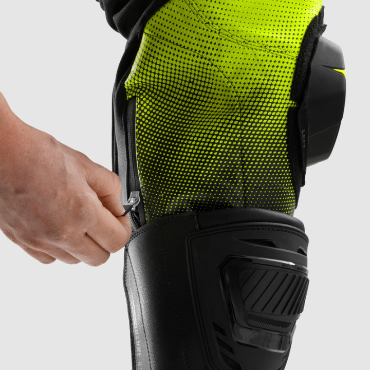 SPODNIE MOTOCYKLOWE SKÓRZANE REBELHORN INFERNO BLACK WHITE FLUO YELLOW