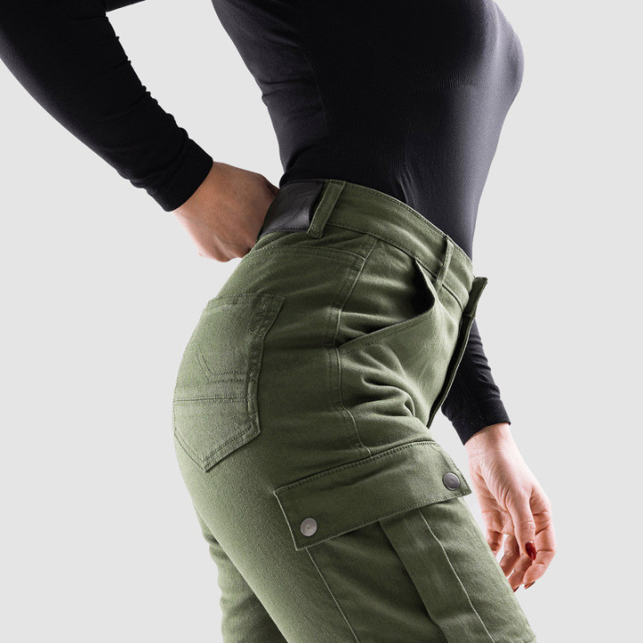 JEANSY MOTOCYKLOWE DAMSKIE OZONE JANE JOGGER FIT OLIVE